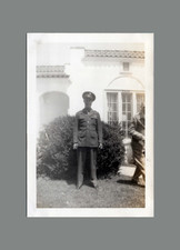 WW2 Era Photo U.S. Army Officer Dress Uniform Outside Residence