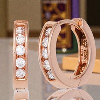 Creolen Rund 925 Sterling Silber Rotgold Vergoldet 10 Zirkonia Ohrringe