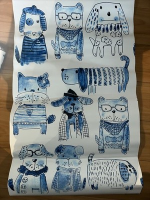 Spoonflower Peel And Stick Removable Woven Wallpaper Snow Dogs Cats  2 x12  New