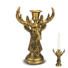 Vintage Gold Deer Candle Holders, Reindeer Head Taper Candle Stands Home Decor