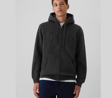 Gap Men's Logo Full Zip Hoodie Black Size M NWT VintageSoft Arch New