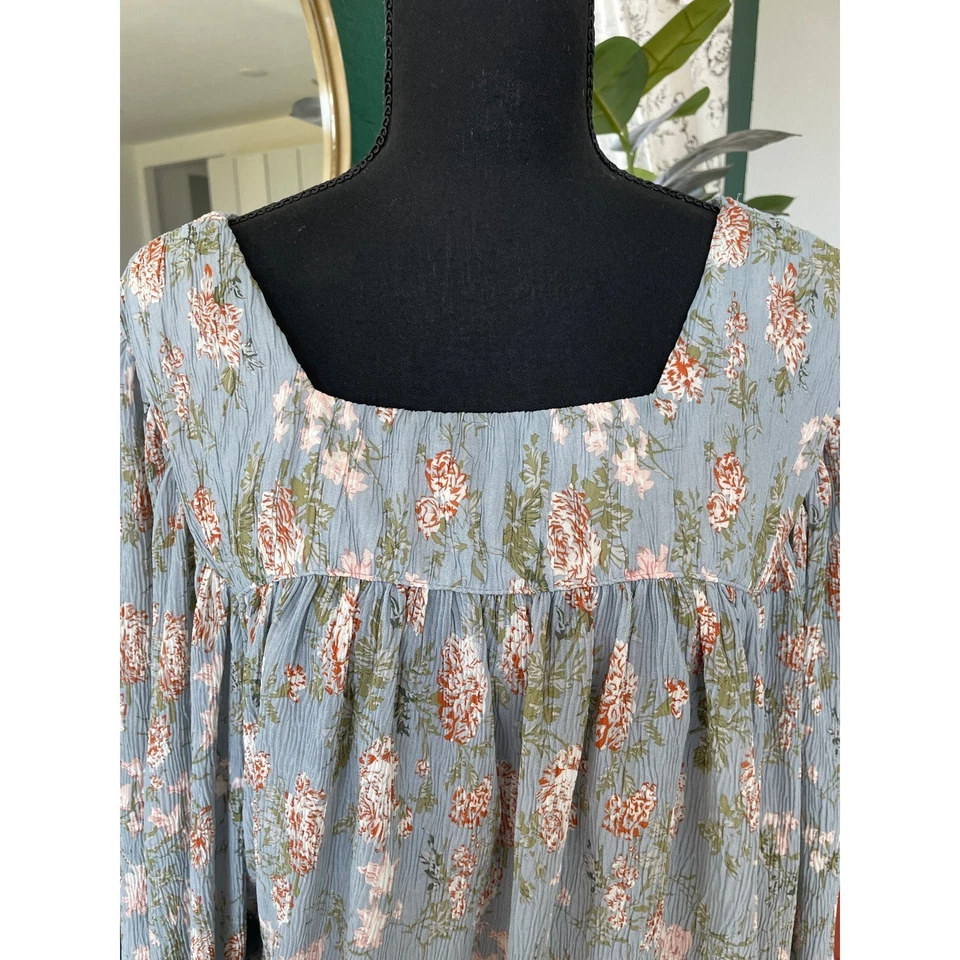 Blusa Campesina Floral Altar'd State Mujer M Azul Romántica Cottagecore Boho Foto 3 de 4