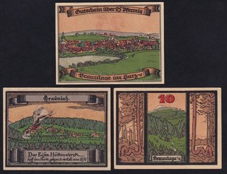 Germany Braunlage 1921 Notgeld Lot 3 Emergency Paper Money Banknote Complete Set