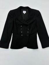 ARMANI Collezioni Black Virgin Wool Double Breasted Peplum Blazer Jacket IT 42