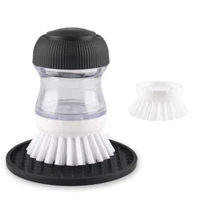 Soap Dispensing Palm Brush, Dish Brush Set with Silicone Drip Tray and One Re...