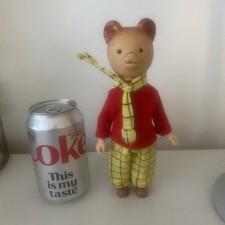 Vintage 1970’s Rupert Bear plastic doll by Flair articulated,original clothes 8”