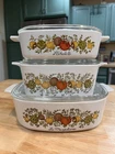 Vintage Corning Ware Spice of Life Casserole Dishes - Set Of 3(A) 2 PYREX Lids