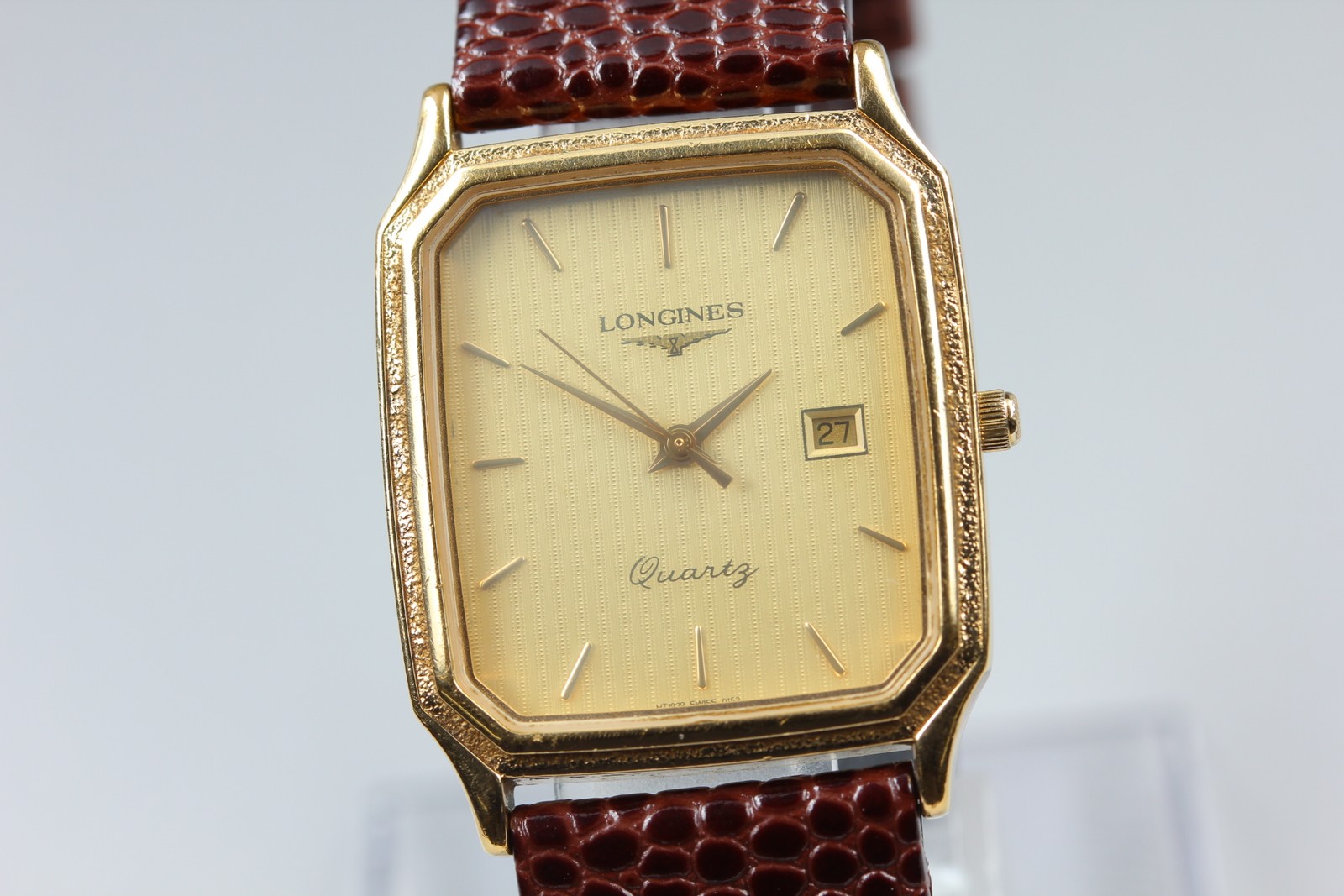 LONGINES 0152 28mm Gold Rectangle Quartz Men's Watch Vintage [Near MINT]