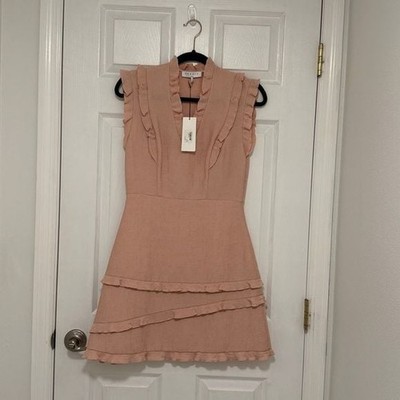 Sandro Paris NWT Rose Pink   Sleeveless Mini Dress with Ruffle Detail Size 34