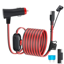 10FT SAE to Cigarette Lighter Plug with Switch and Fuse, 16AWG 12V Cigarette ...