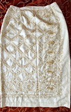 TALBOTS Women Silk Pencil Skirt Lined Cream w/Gold Embroidery Size 18W Plus NWT