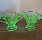 Indiana Glass Green Depression Uranium Glass Tea Room Cream & Sugar Set Art Deco