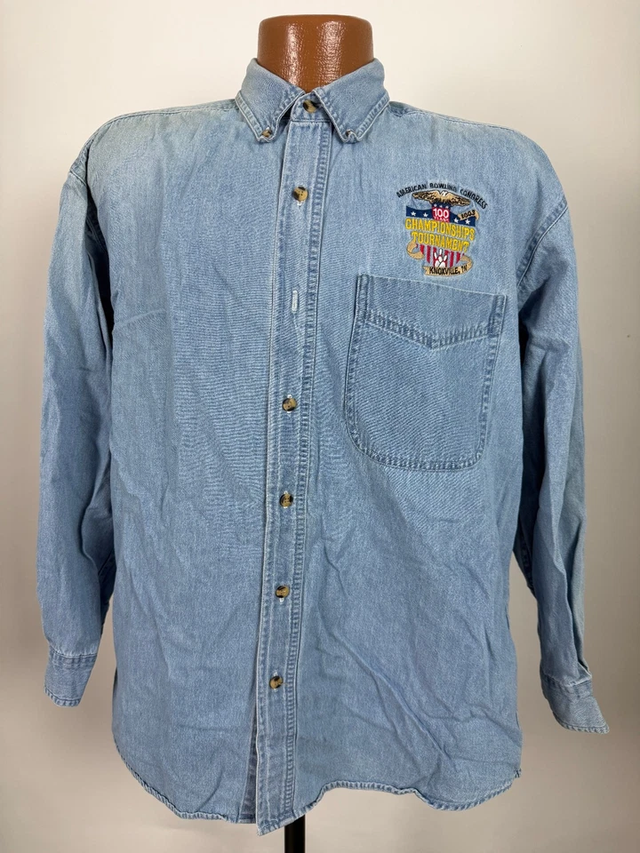 Винтажная мужская джинсовая рубашка American Bowling Congress турнир чемпионата среднего размера - Изображение 2 из 4