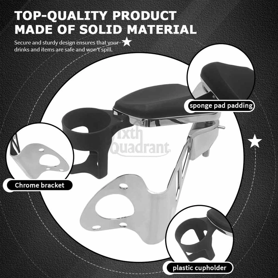 Reposabrazos traseros de pasajero con portavasos para Harley Touring Tri Glide 2014-19 Foto 3 de 4