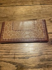 Vintage Leather Check Book Holder Wallet Case Brown Geometric Embossed Gift Boho