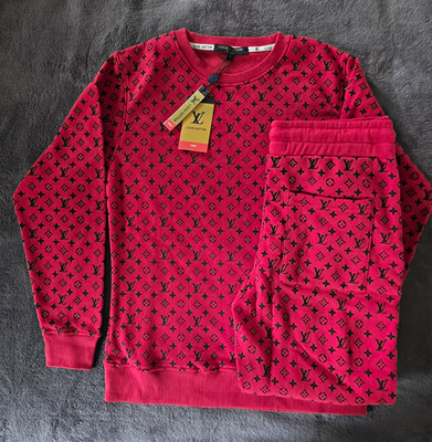 Louis Vuitton Monogram 2pc Sweatsuit Set Crewneck Fleece Drawstring S