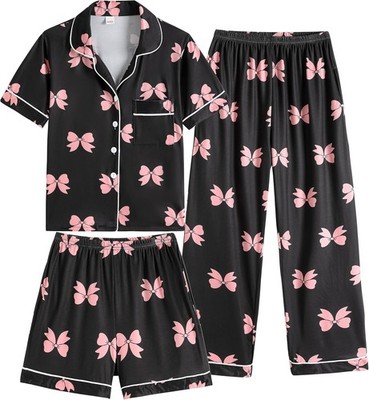 Girls Pajama Sets Button Down Short Sleeve Long Pants With