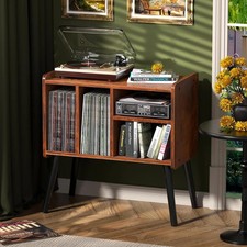 Record Player Table, Mid-Century Record Player Stand with Vinyl Storage Hold ...