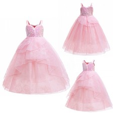 Kids Girls Costume Theme Maxi Dance Gown Ruffled Dress Evening Fancy Sequins