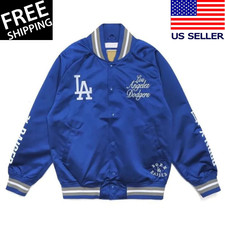 LA Dodgers Born Raised Post Season Blue Full-Snap Satin Men's Bomber Jacket