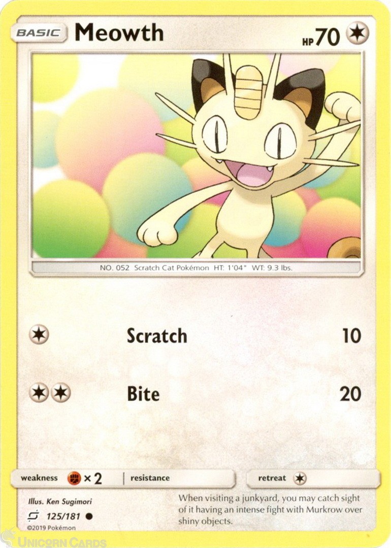 Meowth 125/181 : Common Mint/Near Mint Pokemon Card : SM09: Team Up