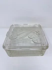 Vintage Federal Glass Refrigerator Square Dish With Embossed Vegetable Lid