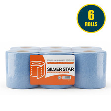 Paquete de 6 rollos azules de cocina de alimentación central 2 capas de papel toallas de mano 300 m para catering