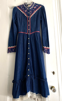 Vtg 70s Gunne Sax Denim Prairie Dress Saks Fifth Ave Jessica McClintock  Size 11 | eBay