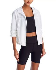 AQUA Athletic Cropped Windbreaker Jacket Women's Small White Hooded Full Zip