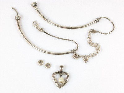 Brighton Heart Pearl Pendant Beads and BROKEN Necklace FOR PARTS