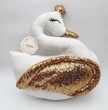 Coveted Home Swan Accent Pillow Plush Sequin Gold Crown Decor Elegant