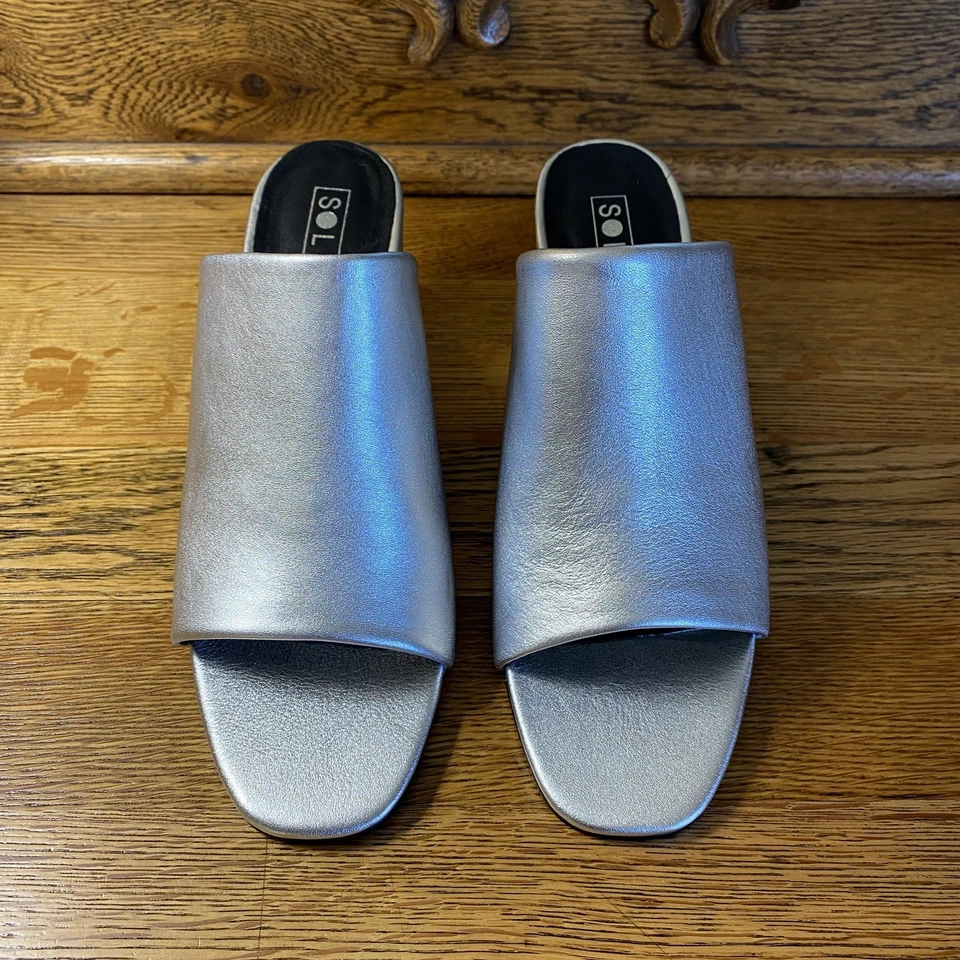 Sol Sana Mujer Plateado Metálico Lenny Mule Talla 39/US 8 Bloque Tacón Punta Abierta Foto 2 de 4