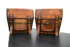 Motorcycle Saddlebag Handmade Real Goat Leather 2 Side Bag Panniers Pouch 11"