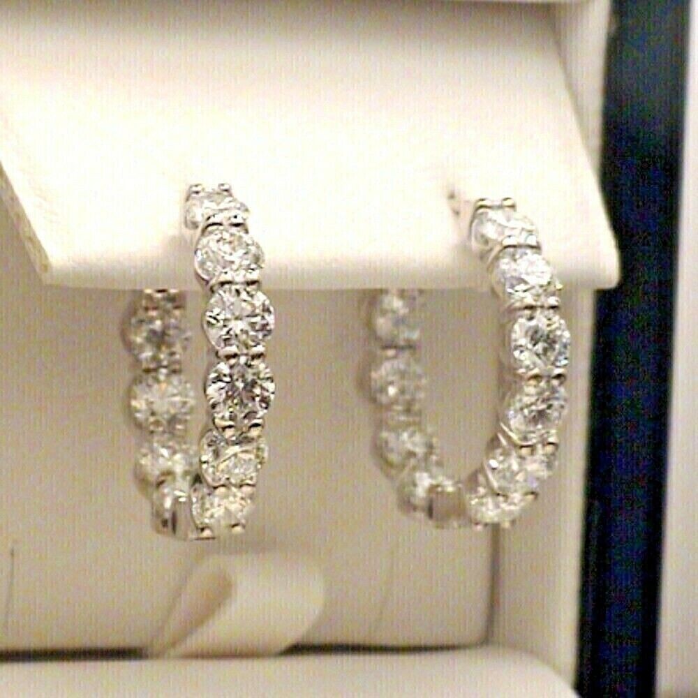 2Ct Round Cut Moissanite Hoop Huggie Fancy Earrings 14K White Gold Plated Silver