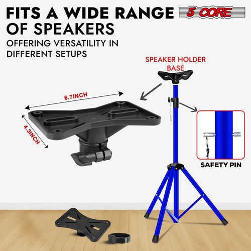 5 Core Speaker Stand Pair Adjustable Heavy Duty PA DJ Studio Monitor Stands - Picture 4 of 96