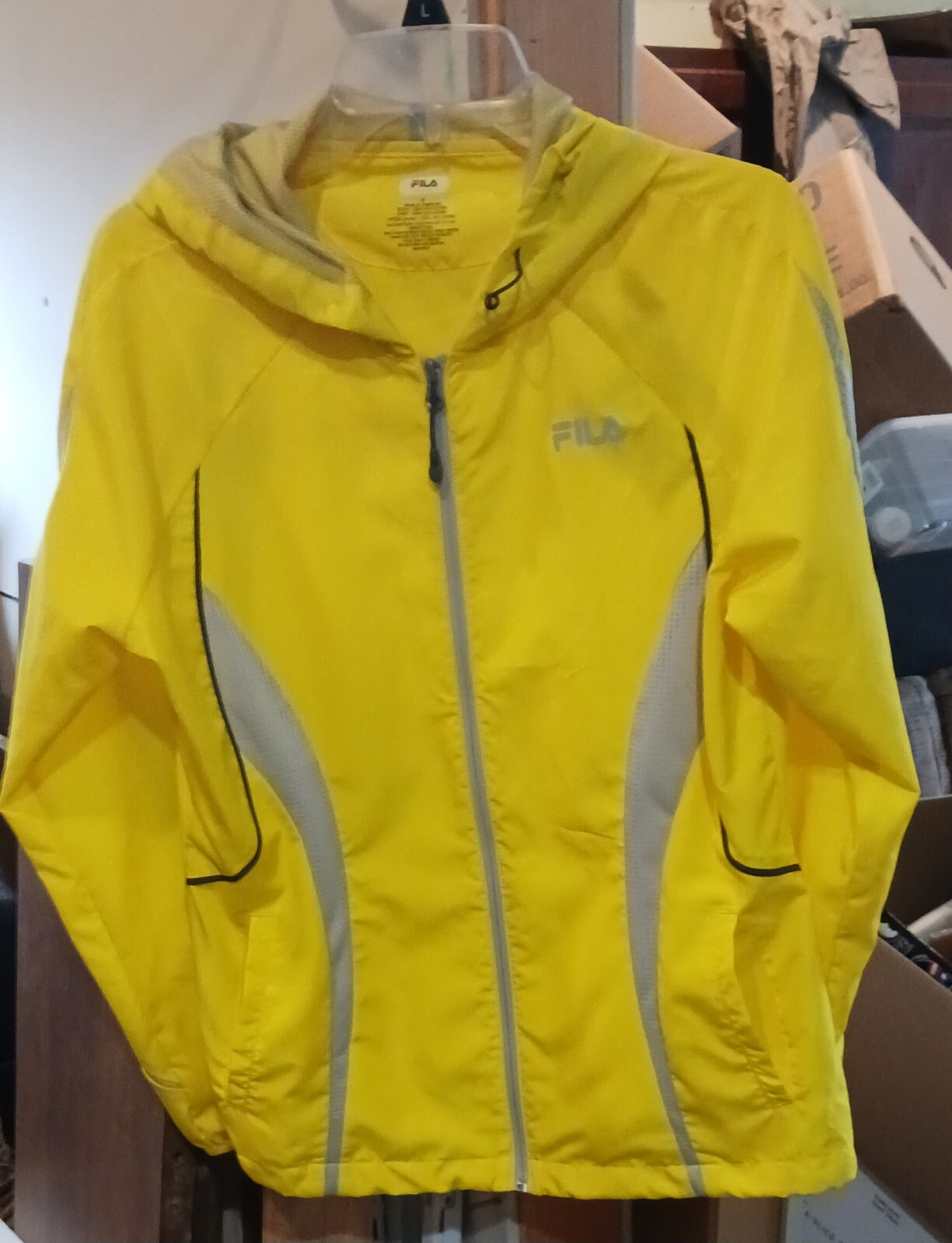 Giacca a vento Fila Sport riflettente primavera zip donna M leggera gialla con cappuccio