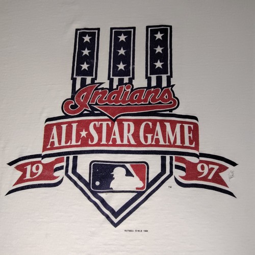 Vtg 1997 Cleveland INDIANS All STAR Game XL tee T SHIRT Majestic Thrashed - Picture 2 of 14