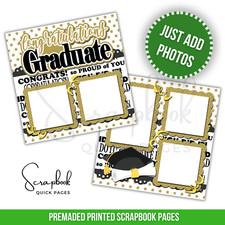 Gold Graduation Scrapbook Pages PRINTED Premade Scrapbook Quick Pages 88