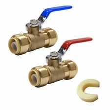 2 PCS 3/4" EFIELD PUSH FITBRASS  BALL VALVE  HOT AND COLD, LEAD FREE BRASS