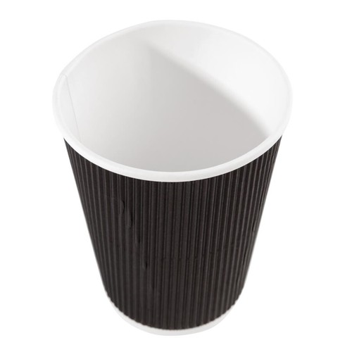 Recyclable Ripple Wall Takeaway Coffee Cups Black Take Away Hot drink cups 12oz - Picture 1 of 7