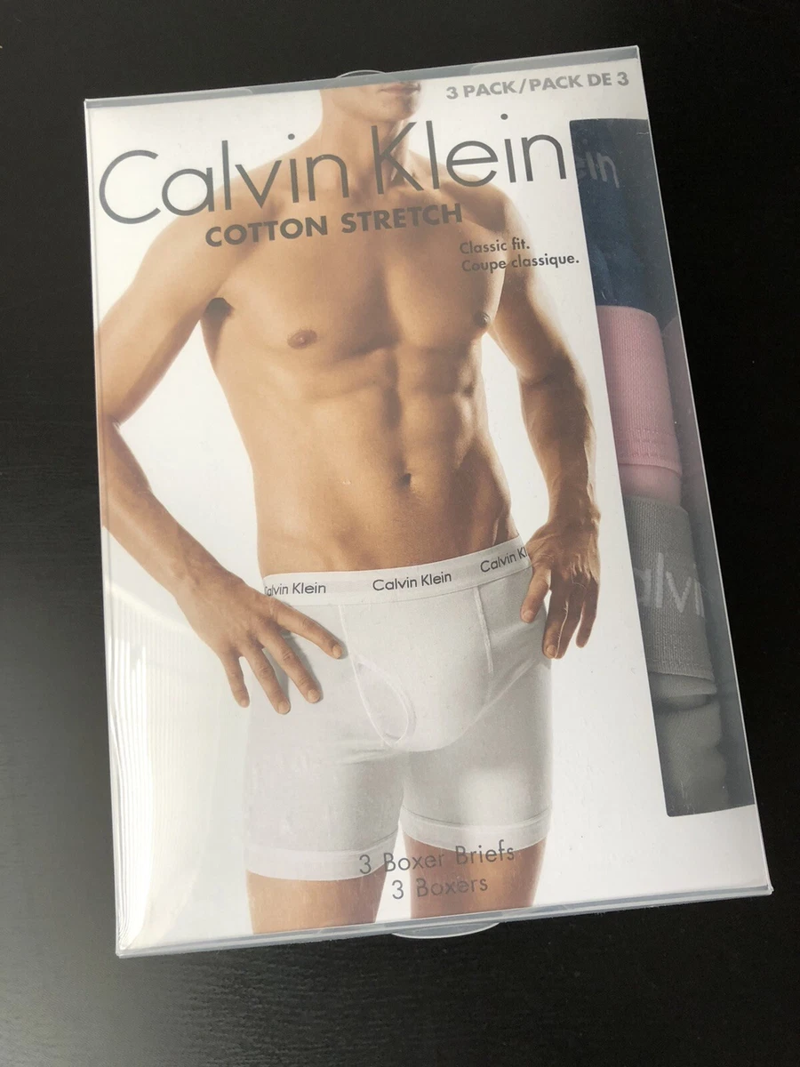 NWT Calvin Klein Cotton Stretch Boxer Brief 3 Pack Blue Pink Gray