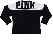 Victoria's Secret Pink Colorblock Crew Neck Pullover Sweatshirt Black White NWT
