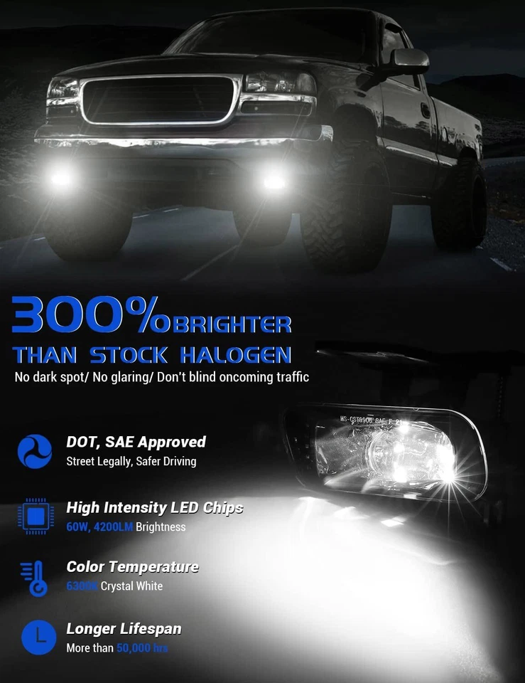 Par de luces antiniebla LED luces de parachoques delanteras para GMC 1999-2002 Sierra 2000-2006 Yukon Foto 2 de 4