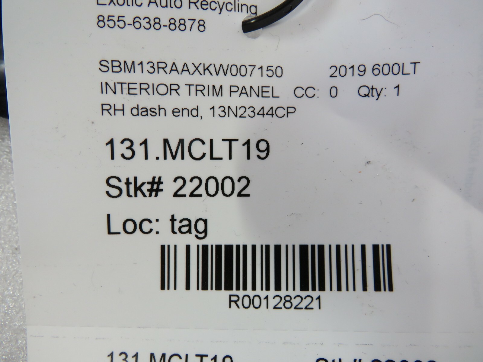 McLaren 600LT, RH, Right, Dash End Trim Panel, Used, P/N 13N2344CP