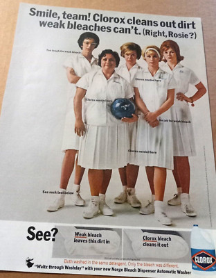 1966 print ad -Clorox laundry Bleach- lady bowling team Procter & Gamble advert