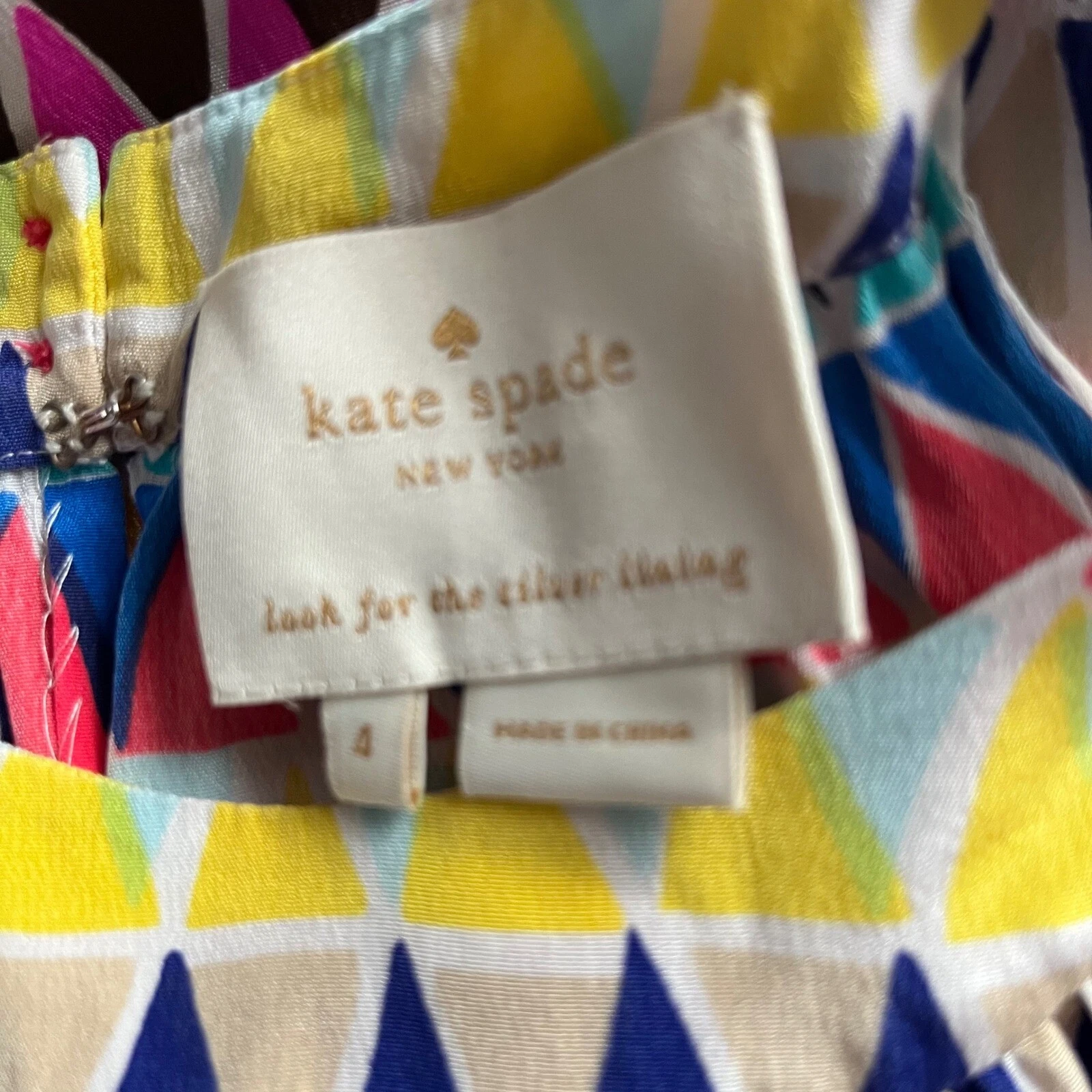 Abito senza maniche Kate Spade multicolore stampa triangolo Halter taglia 4