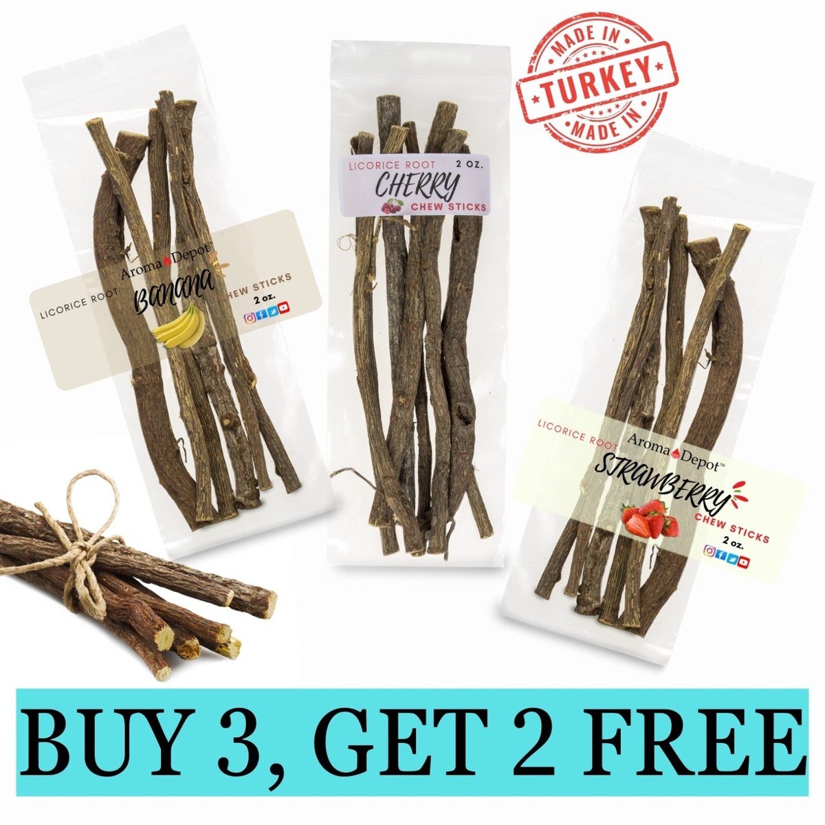 licorice chewing tobacco Licorice Root Chew Sticks 2 oz. 100% Natural FLAVOR Turkish Glycyrrhiza  Glabra