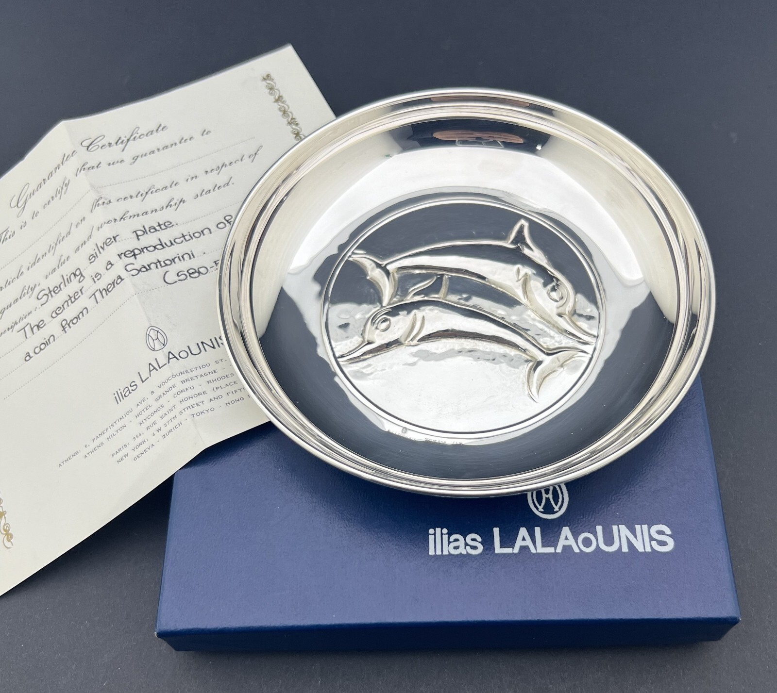 Ilias Lalaounis, Silver .925, Decorative Plate, Dolphins Greek Coin