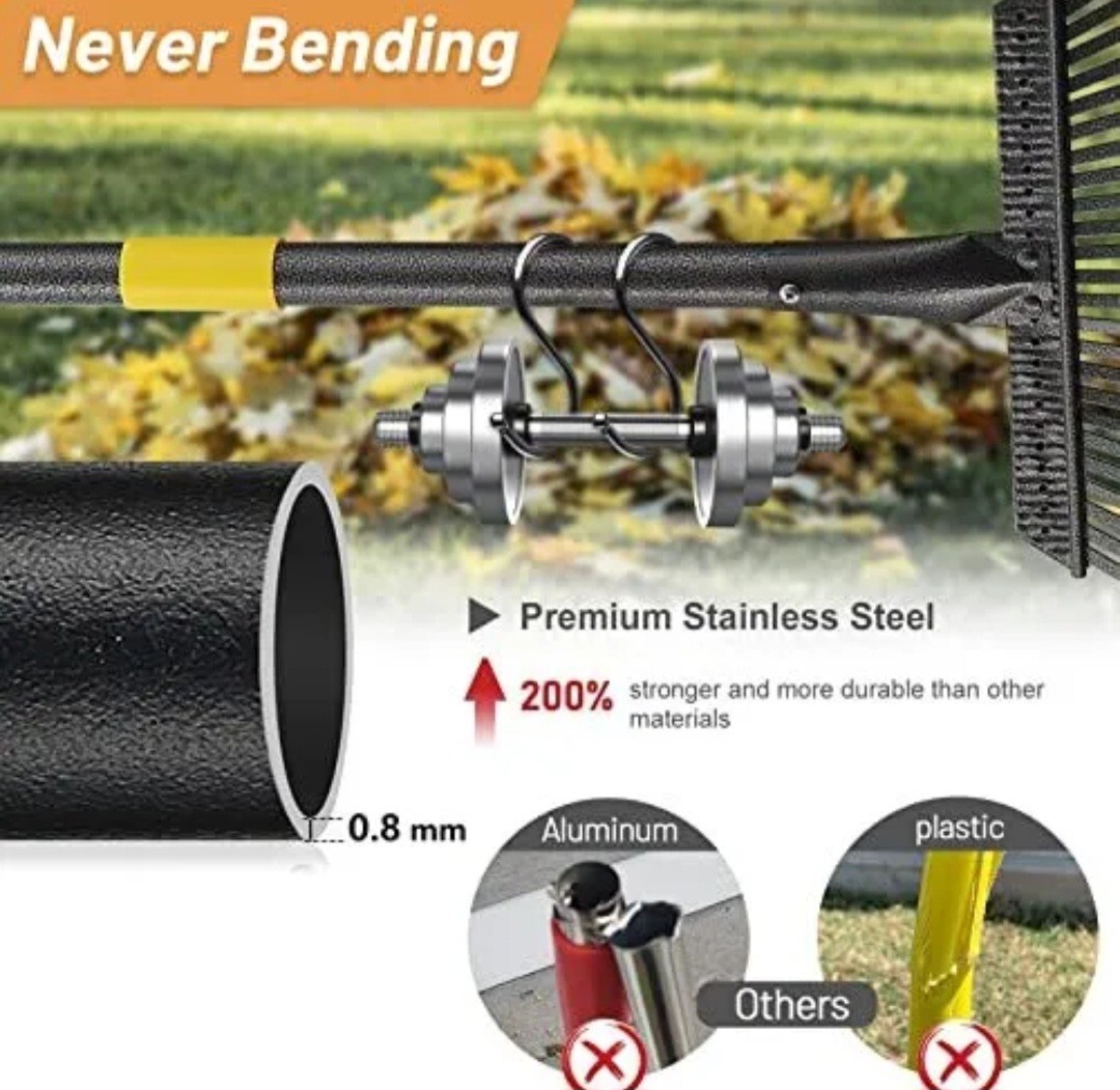 Garden Rake Large Leaves Rakes for Gardening 25 Metal Tines 18" Wide 78" L GoWork