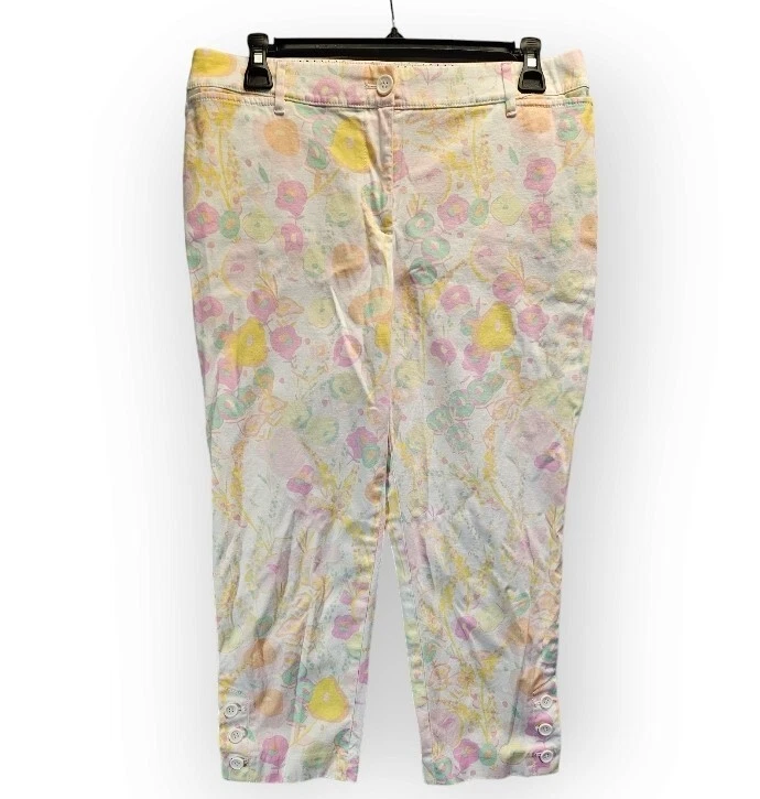 Talbots Perfect Crop Pants Size 6P Petite 32x22 White Pink Yellow Green Floral - Image 2 of 4